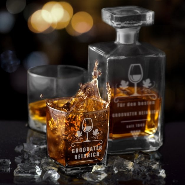 Bourbon Karaffe Set mit 4 Gläsern und Gravur für ein Ehepaar zum 50. Hochzeitstag