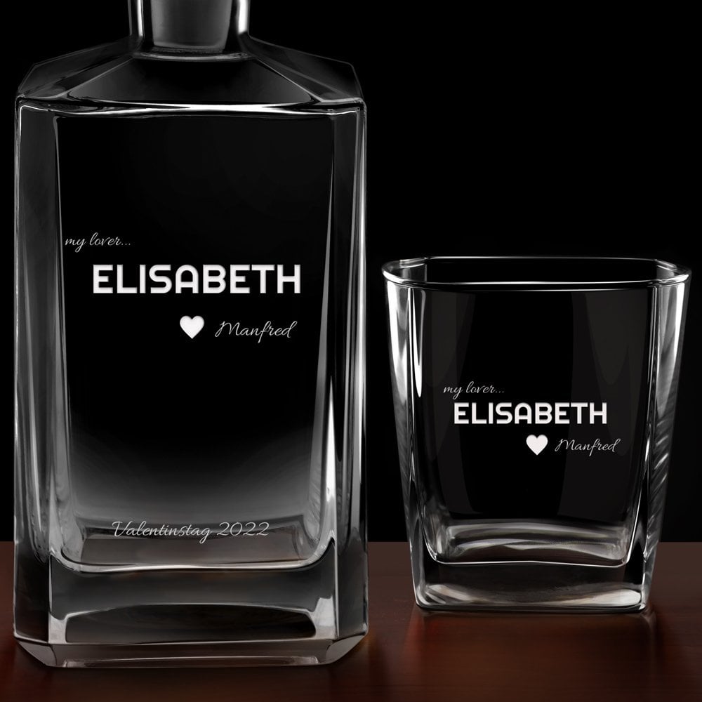 Bourbon Karaffe Set mit 2 Gläsern und Gravur für ihn zum Valentinstag Jahrestag