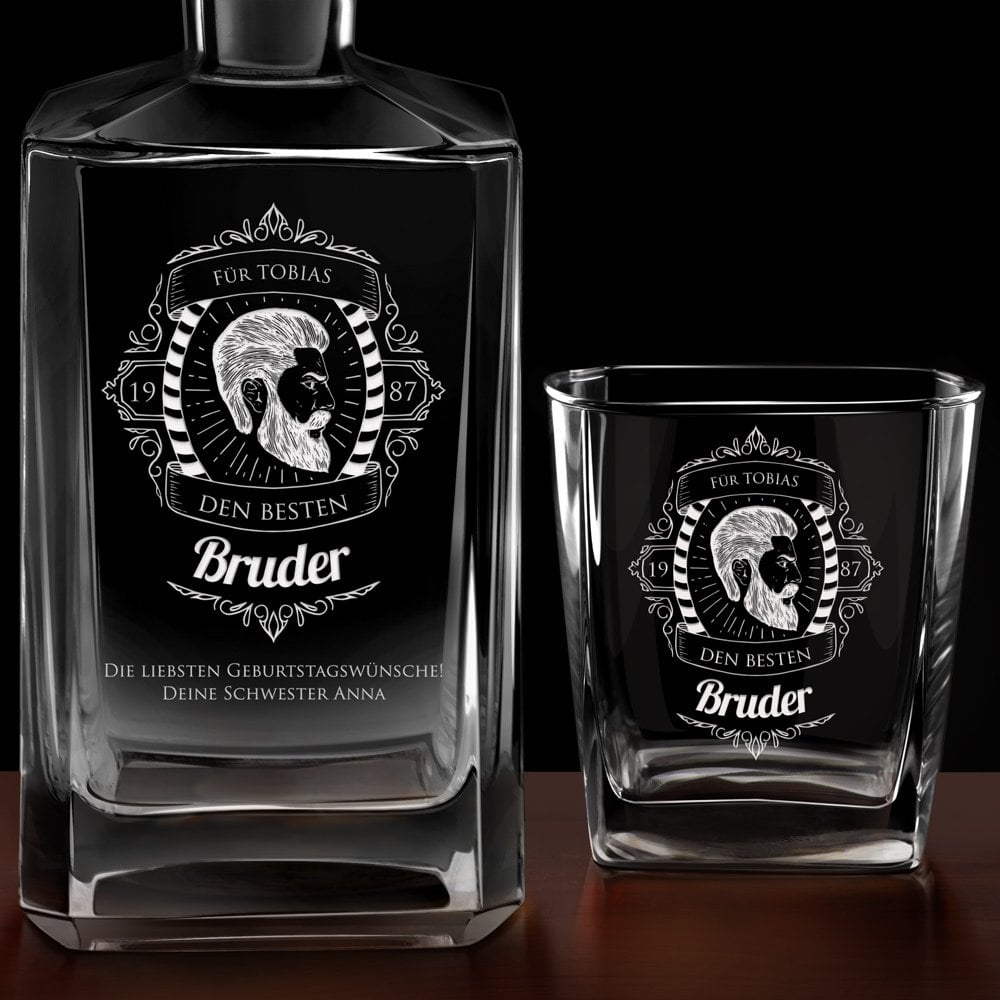 Bourbon Karaffe Set mit 2 Gläsern und Gravur für Ihren Bruder zum Geburtstag