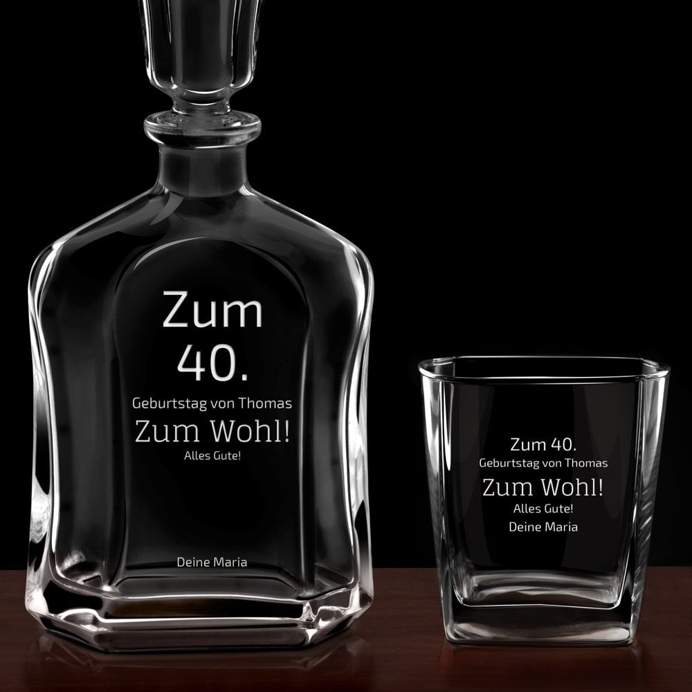 Whisky Karaffe Set mit 4 Gläsern und Gravur für Ihren Freund zum 40. Geburtstag
