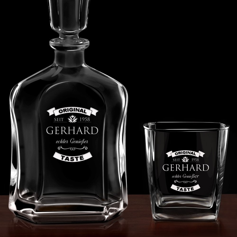 Whisky Karaffe Set mit 4 Gläsern und Gravur für einen Whiskygenießer