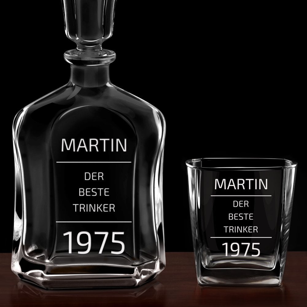 Whisky Karaffe Set mit 4 Gläsern und Gravur für ihn, einen Sportler oder Whiskygenießer zum Geburtstag