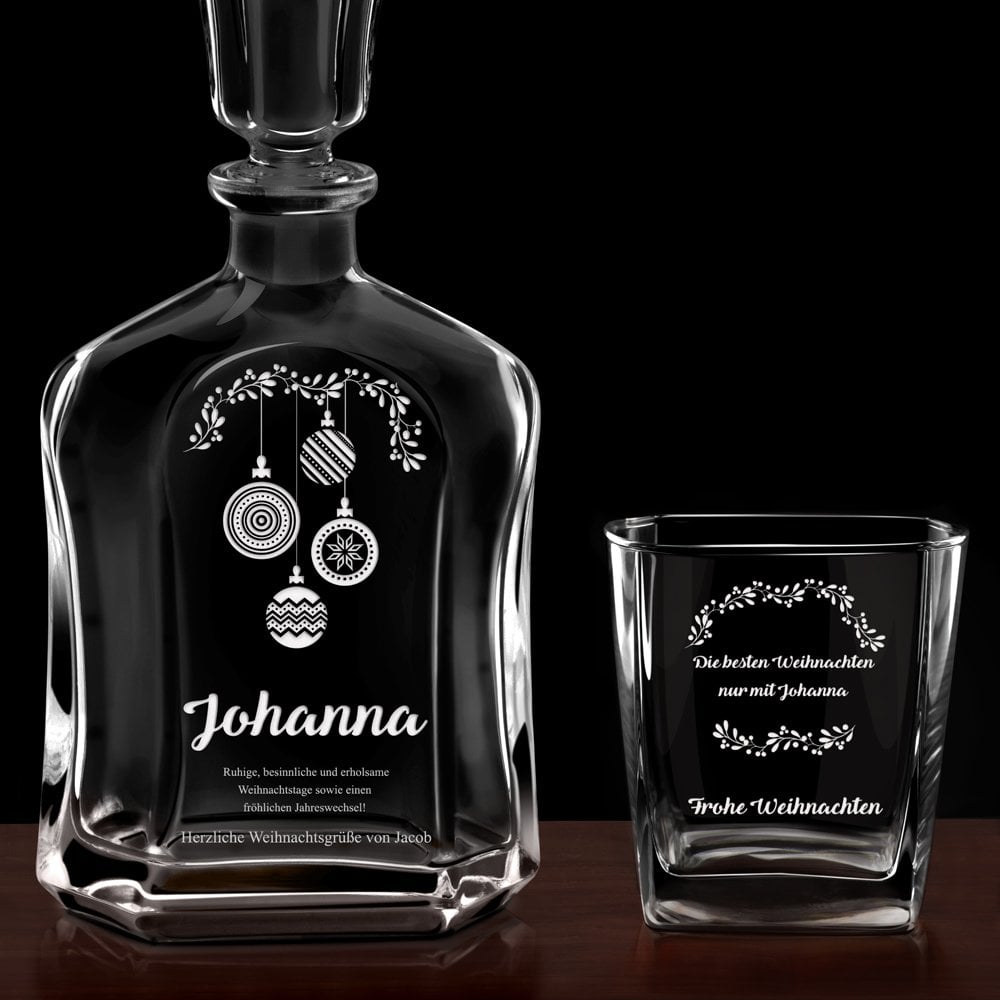 Whisky Karaffe Set mit 4 Gläsern und eingravierter Widmung für sie zu Weihnachten