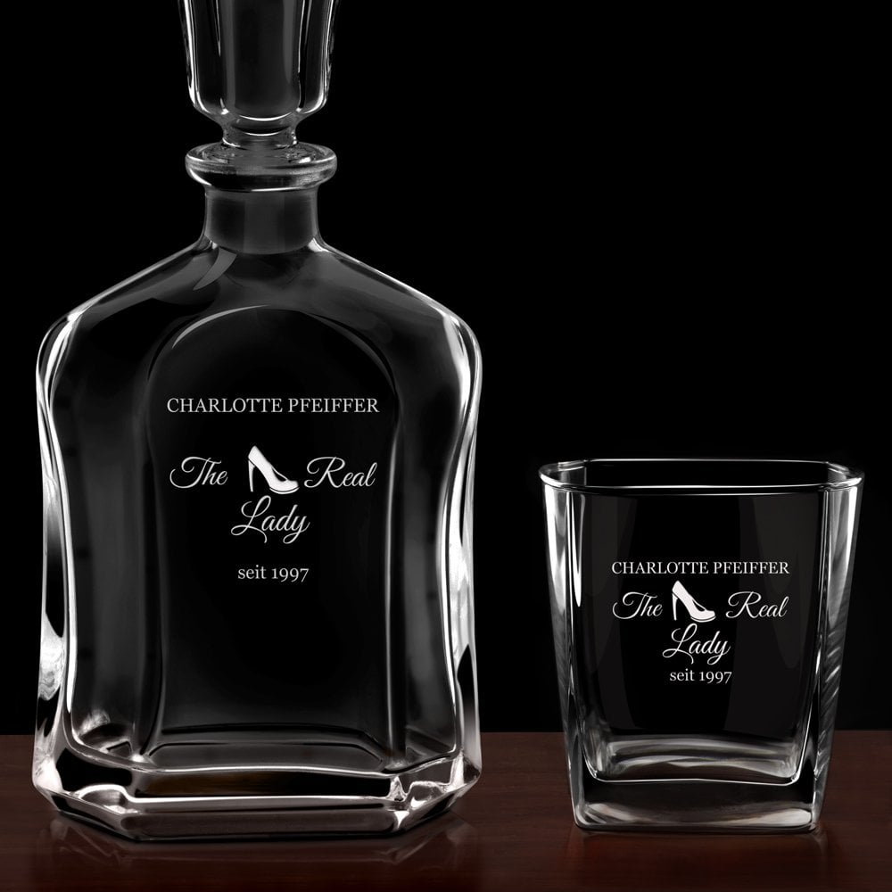 Whisky Karaffe mit 2 Gläsern und Gravur für eine Dame zum Geburtstag