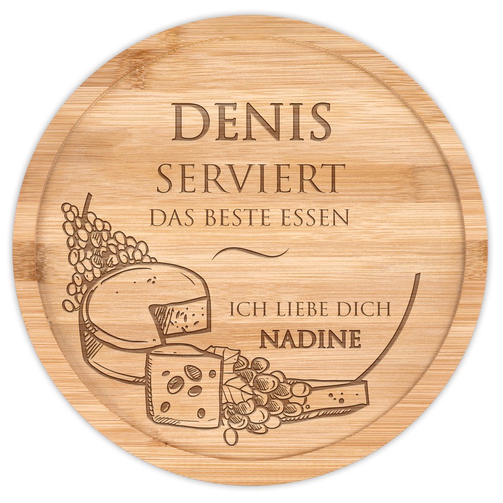 Rundes Käsebrett aus Holz mit Gravur für Ihren Freund, Ehemann zum Geburtstag