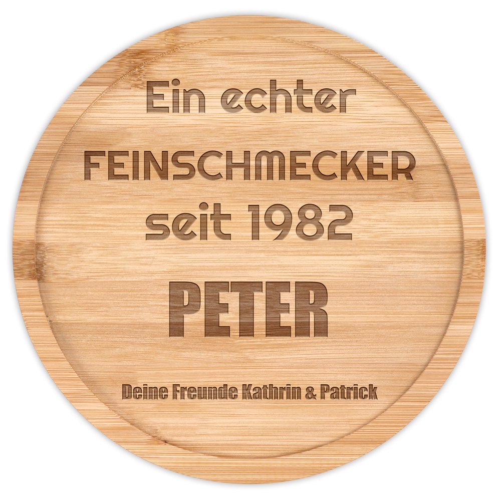 Rundes Käsebrett aus Holz mit Gravur für Ihren besten Freund zum Geburtstag