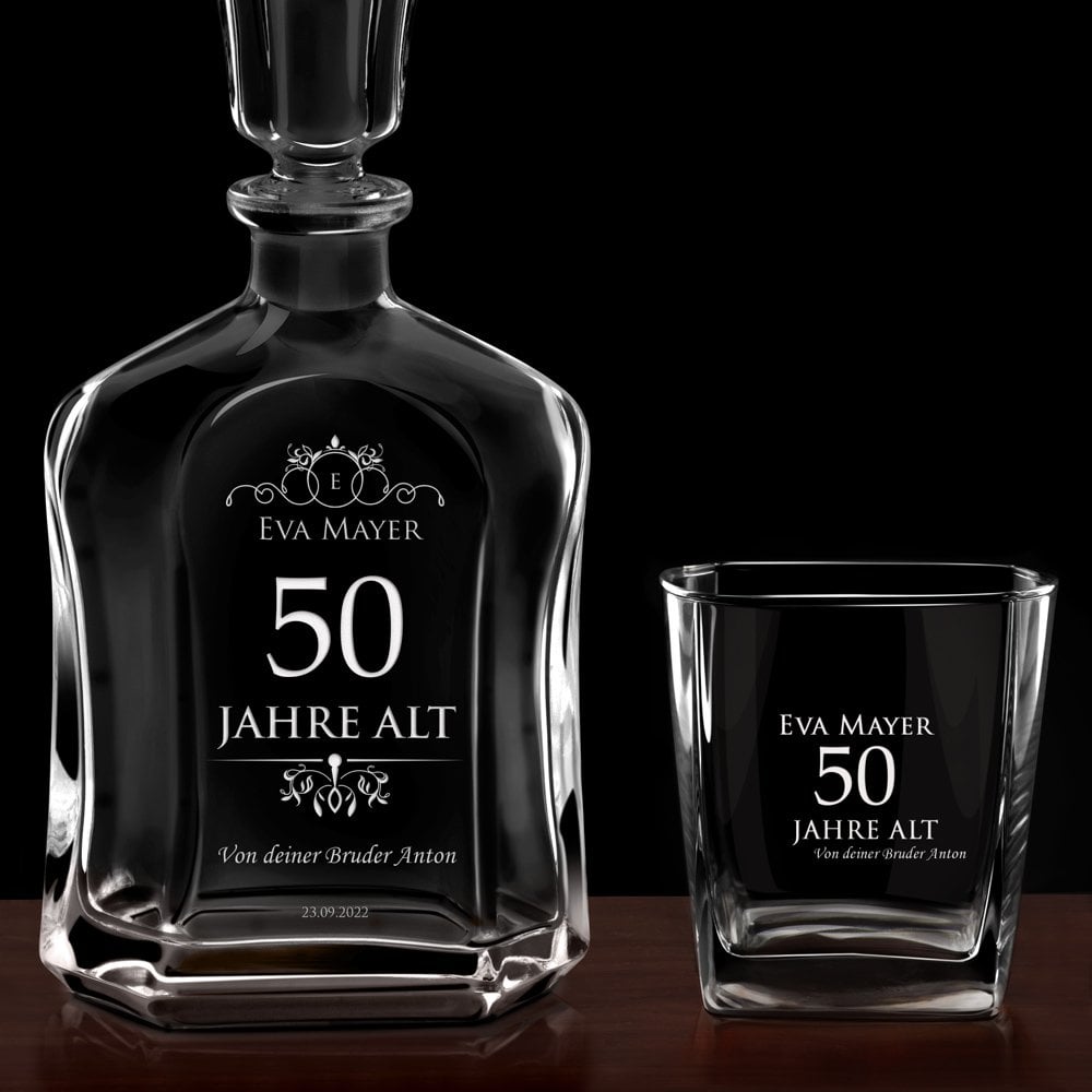 Whisky Karaffe Set mit 6 Gläsern und Gravur für ihn zum 50. Geburtstag