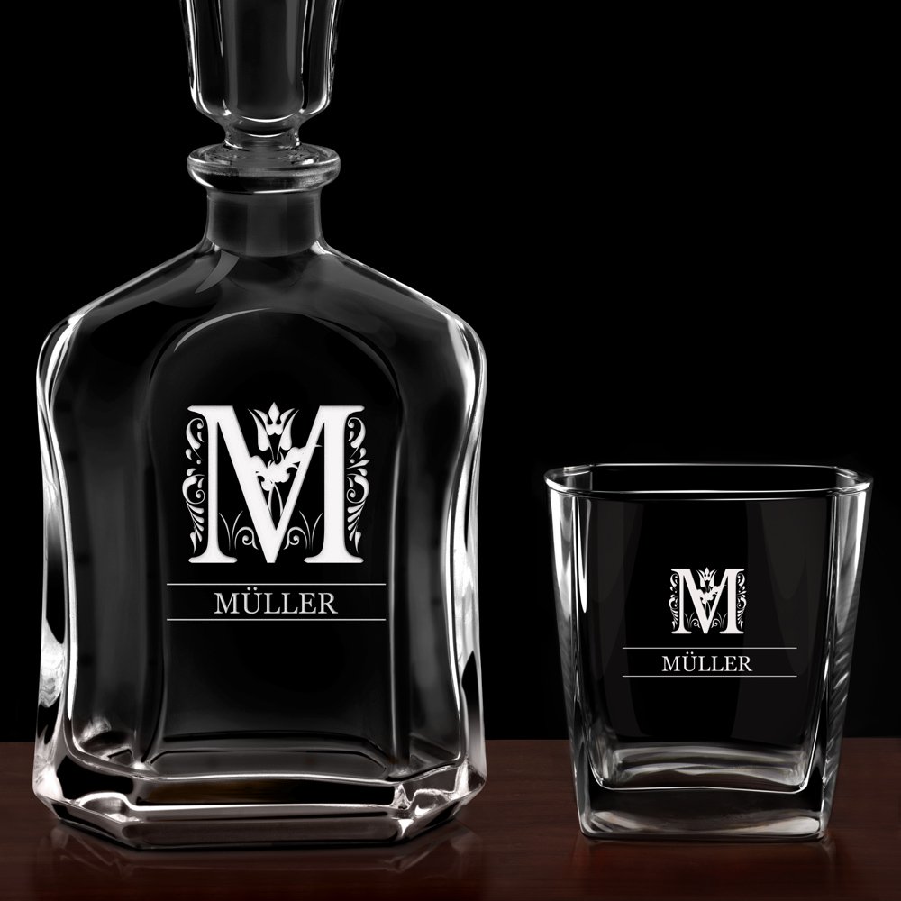 Whisky Karaffe Set mit 6 Gläsern und Gravur und Initialen