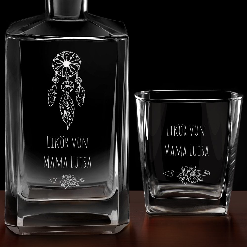 Bourbon Karaffe Set mit 6 Gläsern und Gravur für Ihre Mama für Likör