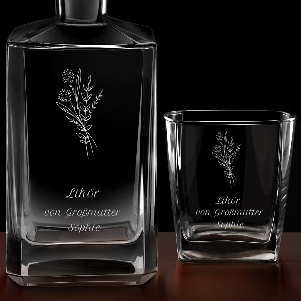 Bourbon Karaffe Set mit 6 Gläsern und Gravur für Ihre Großmutter