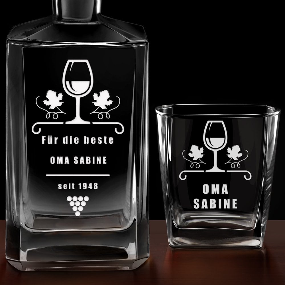 Bourbon Karaffe Set mit 6 Gläsern und Gravur für Ihren Opa