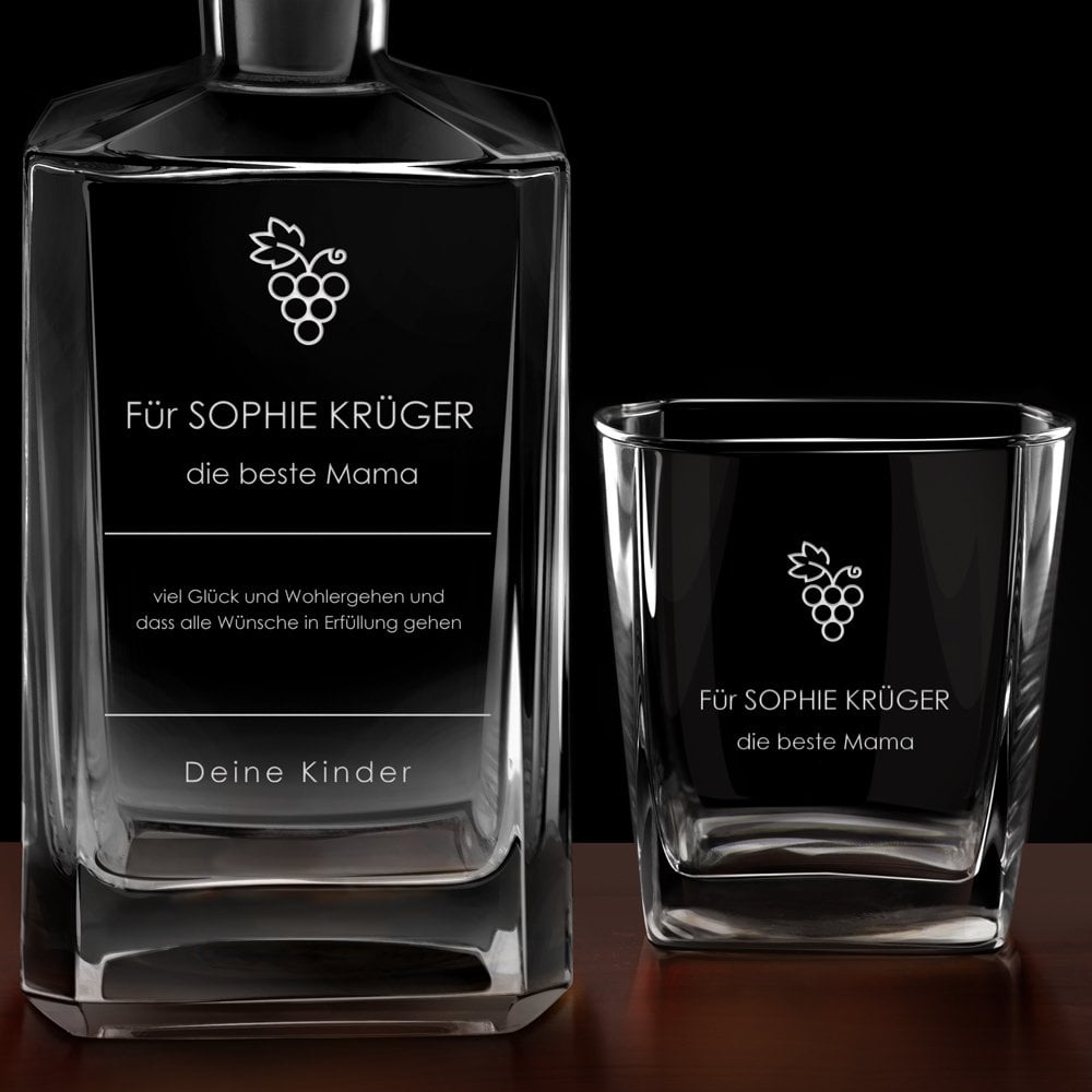Bourbon Karaffe Set mit 6 Gläsern und Gravur für Ihren Papa zum Geburtstag