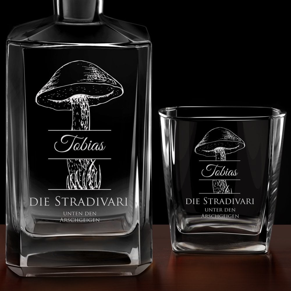 Bourbon Whisky Karaffe Set mit 6 Gläsern und Gravur für einen Pilzsammler