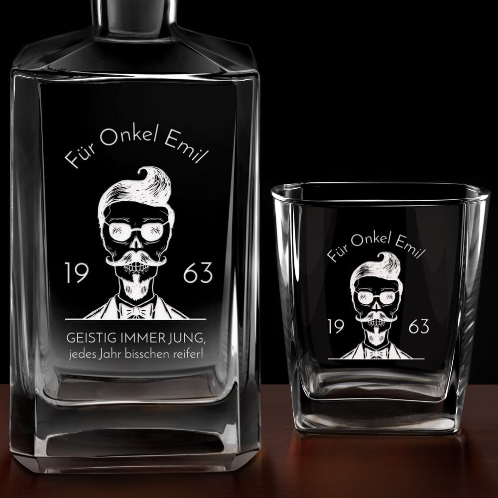 Bourbon Karaffe Set mit 6 Gläsern und Gravur für Ihren Onkel zum 60. Geburtstag