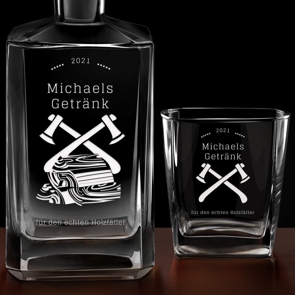 Bourbon Karaffe Set mit 6 Gläsern und Gravur für einen Naturliebhaber