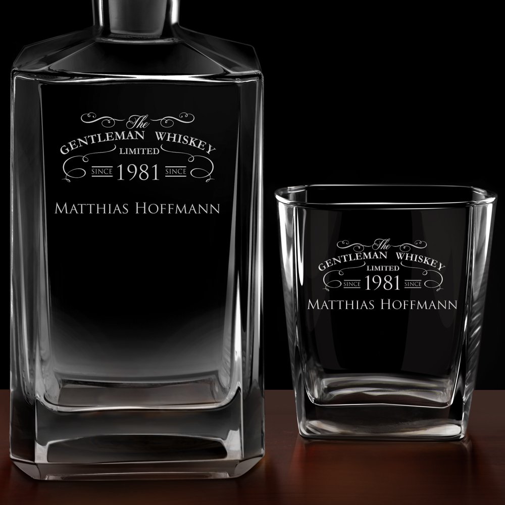 Bourbon Karaffe Set mit 6 Gläsern und Gravur für einen Gentleman zum Jubiläum