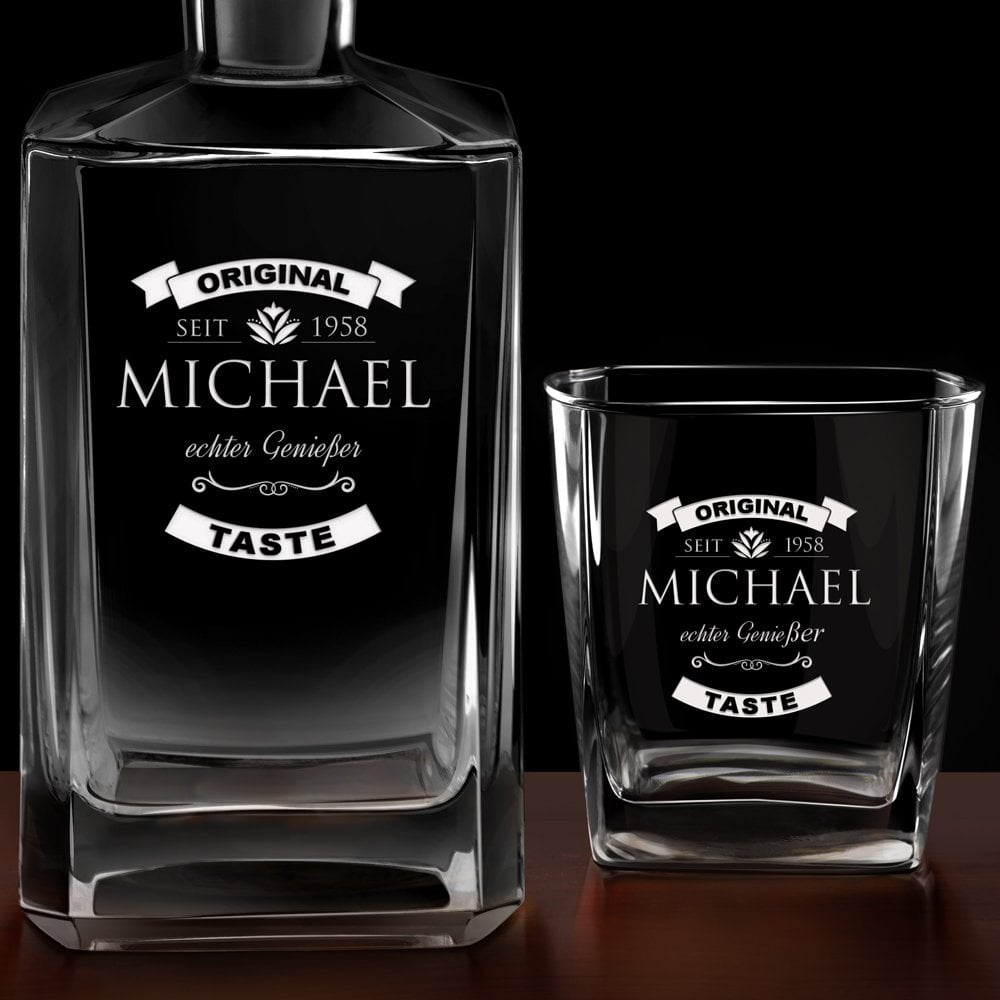 Bourbon Karaffe Set mit 6 Gläsern und Gravur für einen Whiskygenießer
