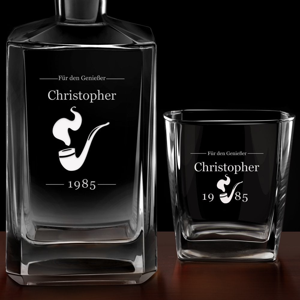 Bourbon Karaffe Set mit 6 Gläsern und Gravur für einen Whiskygenießer Ihren Opa zum Geburtstag