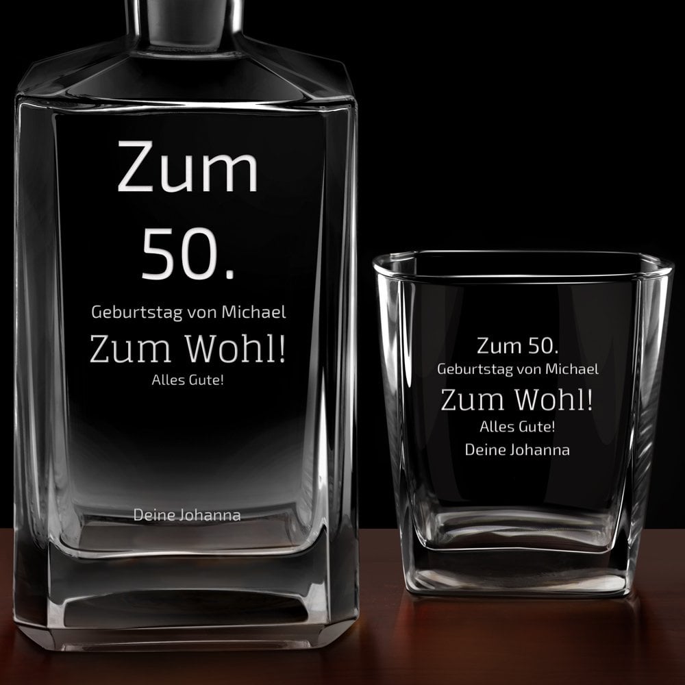 Bourbon Karaffe Set mit 6 Gläsern und Gravur für ihn zum 40. Geburtstag