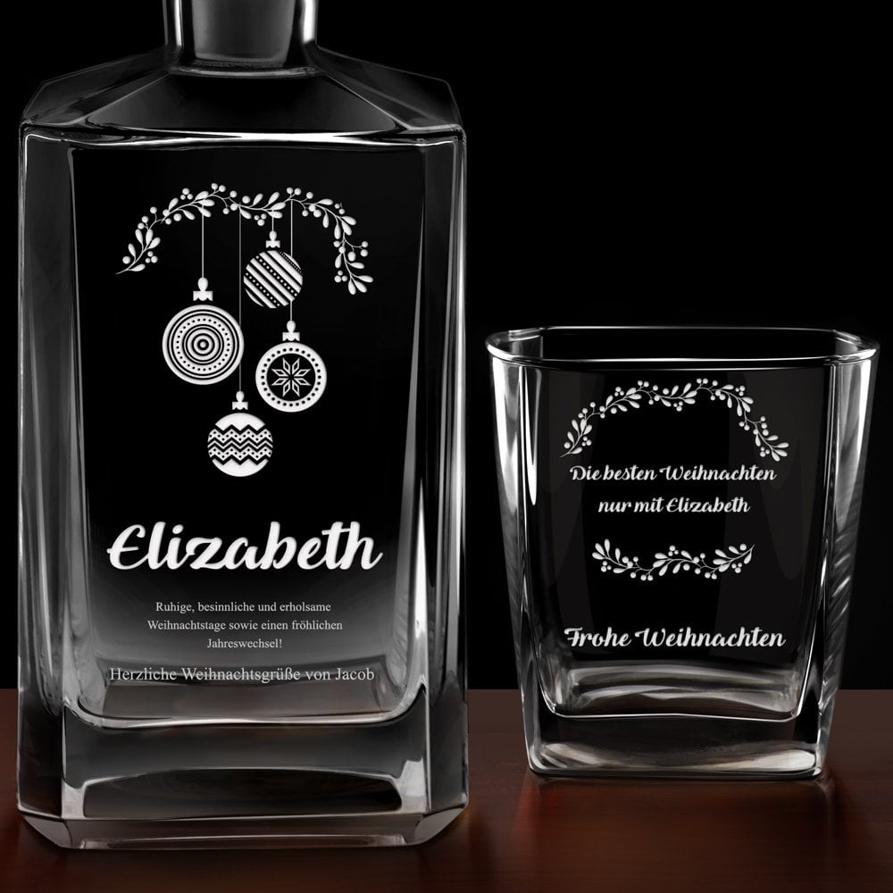 Bourbon Karaffe Set mit 6 Gläsern und Gravur für sie zum Weihnachtsfest