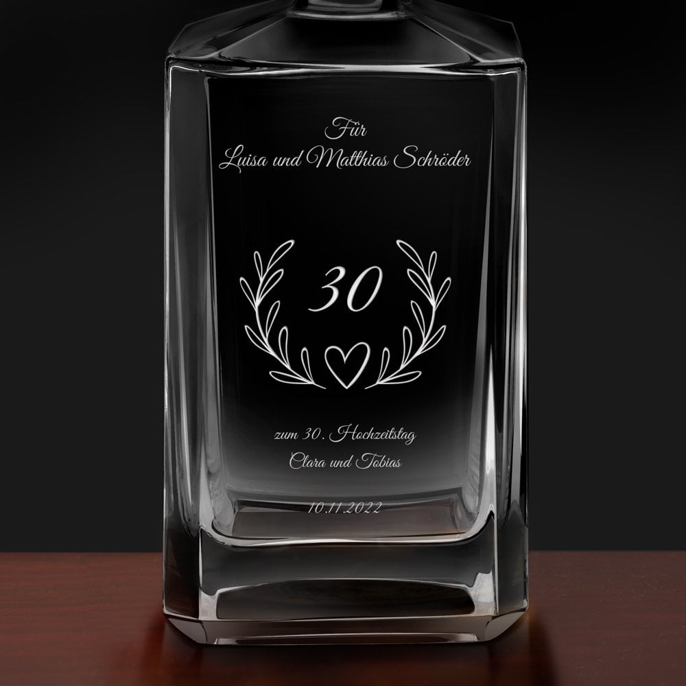 Bourbon Whisky Karaffe mit Gravur für ein Ehepaar zum 30. Hochzeitstag