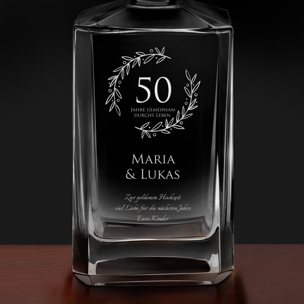 Bourbon Whisky Karaffe mit Gravur für ein Ehepaar zum 50. Hochzeitstag