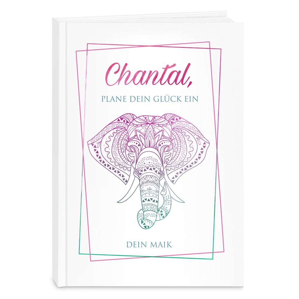 Undatierter Terminplaner im Hardcover im A5-Format für eine Frau, Elefant-Motiv