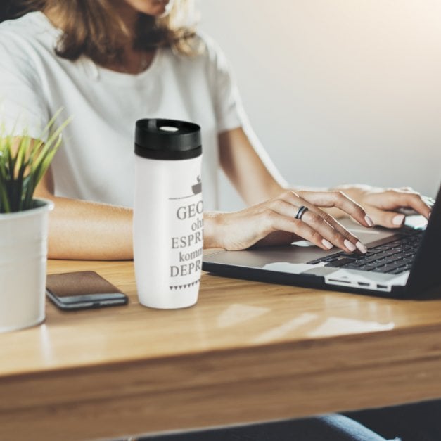 Luftdichter Thermobecher mit Gravur Weiß für eine Kaffeemädchen