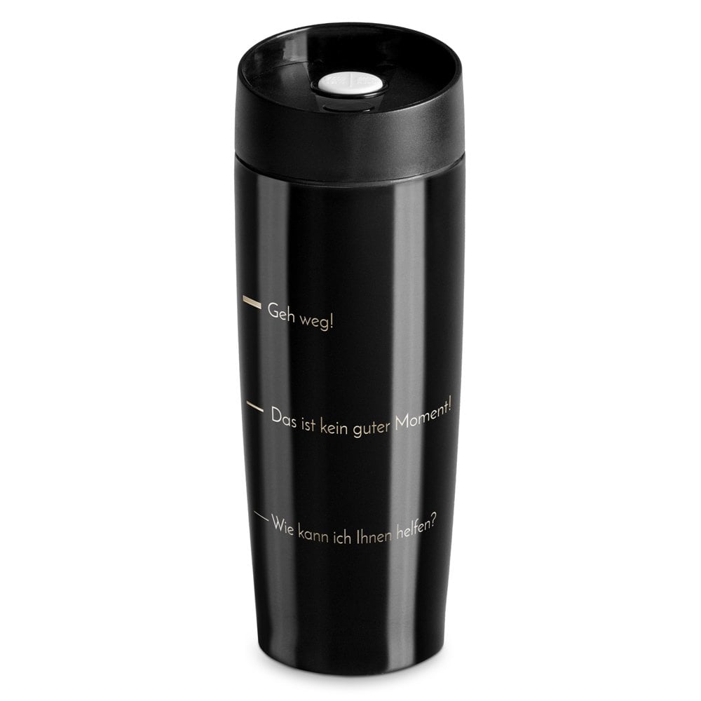 Luftdichter Thermobecher mit Gravur Schwarz für einen Kaffeetrinker
