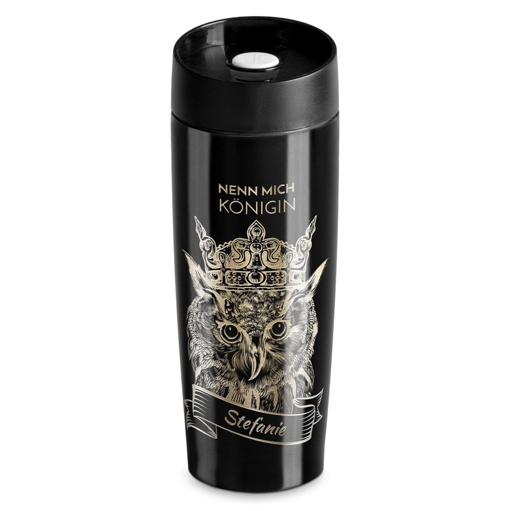Luftdichter Thermobecher mit Gravur Schwarz für sie Königin zum Geburtstag