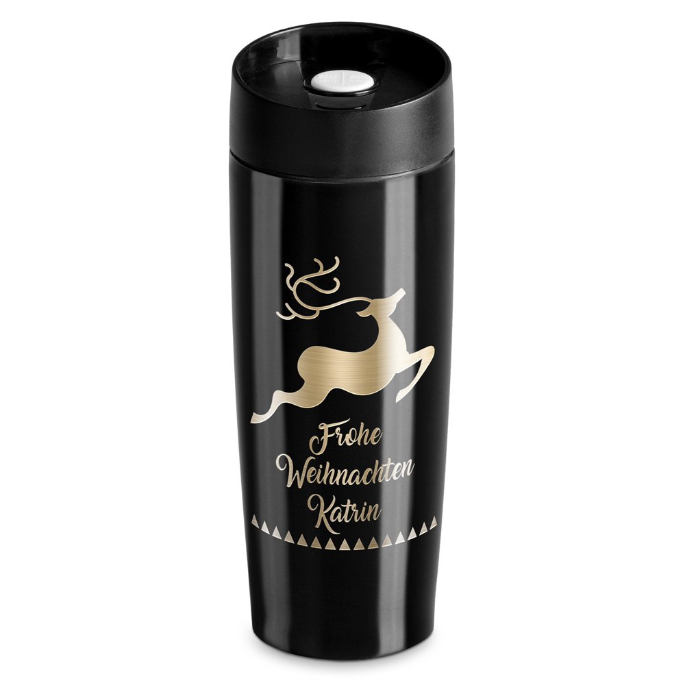 Luftdichter Thermobecher mit Gravur Schwarz zu Weihnachten