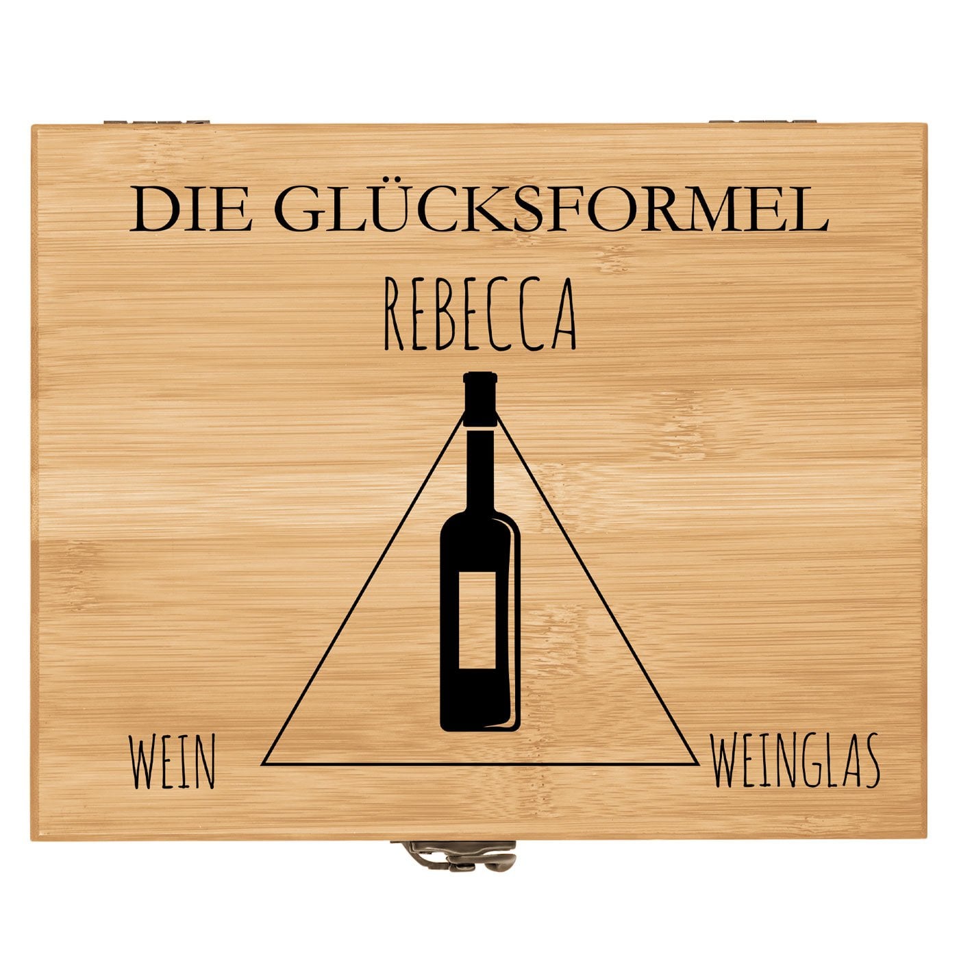 8er Weinzubehör-Set mit Schublade und Aufdruck für sie Glücksformel