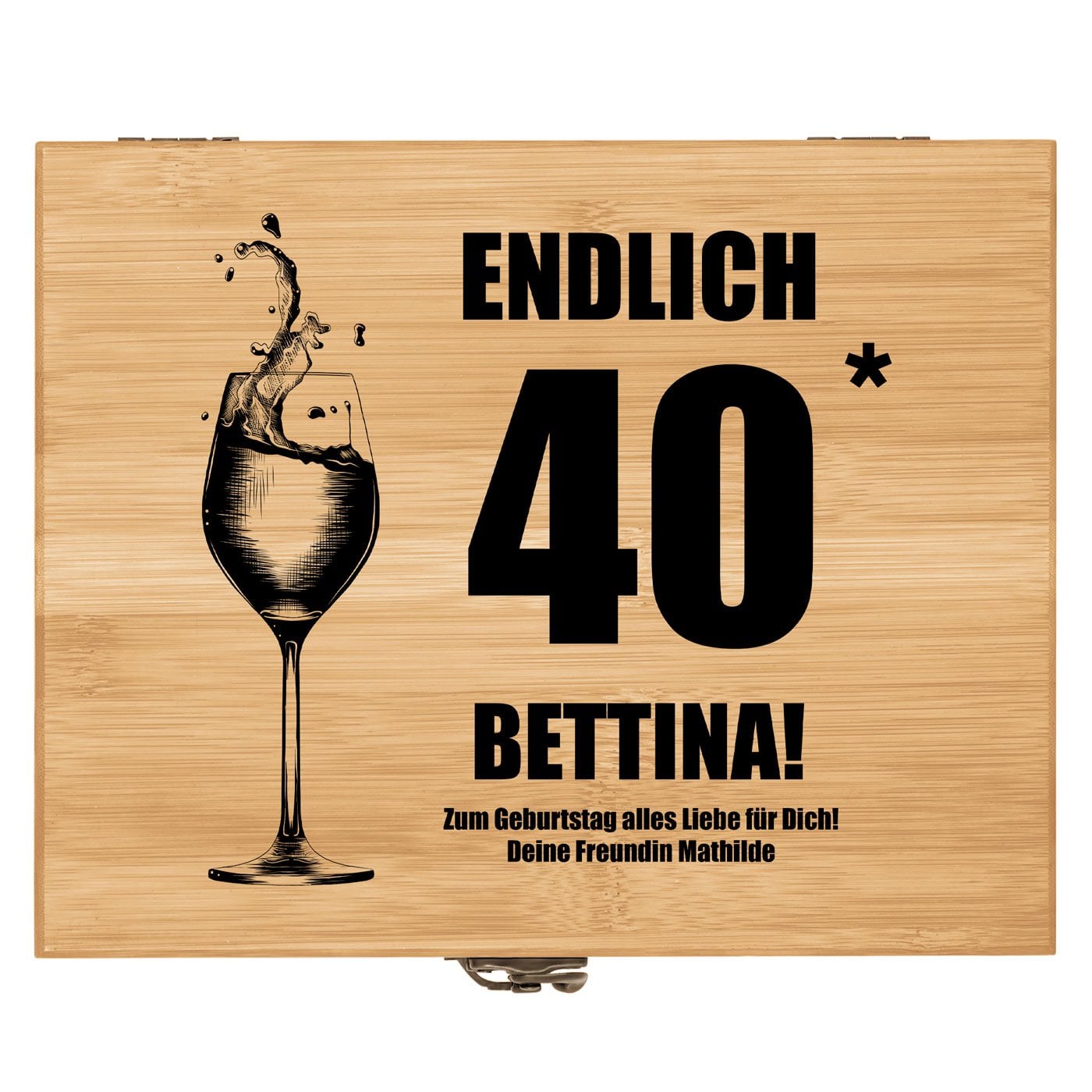 8er Weinzubehör-Set mit Schublade und Aufdruck für sie zum 40. Geburtstag
