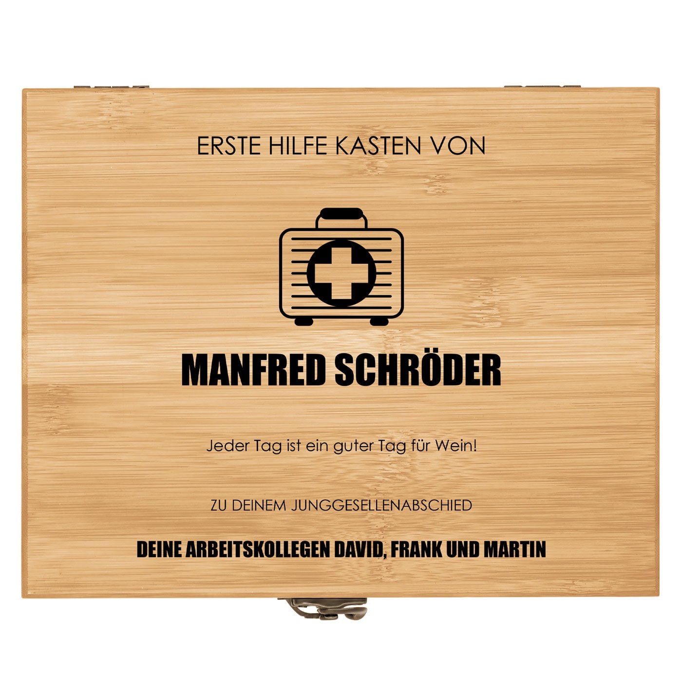 8er Weinzubehör-Set mit Schublade und Aufdruck für Ihren Arbeitskollegen zum Junggesellenabschied