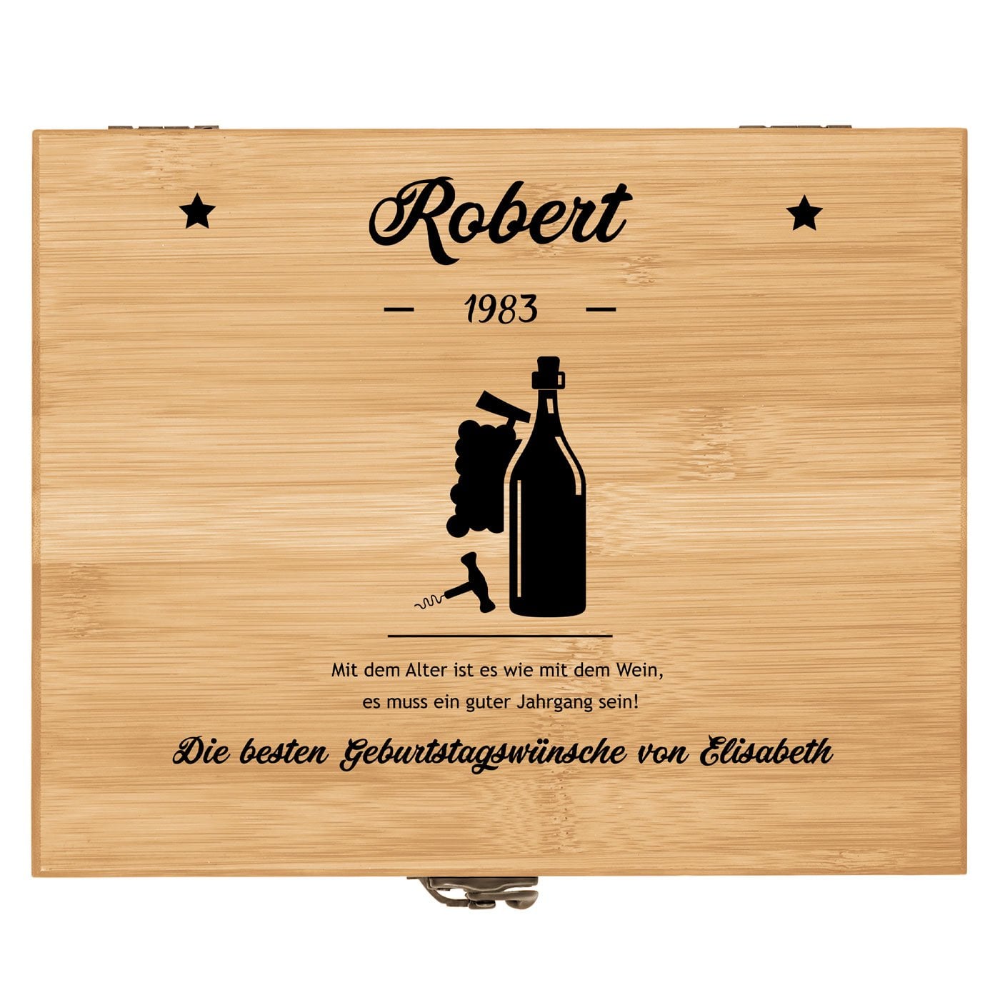 8er Weinzubehör-Set mit Schublade und Aufdruck für ihn zum Geburtstag Weinflasche