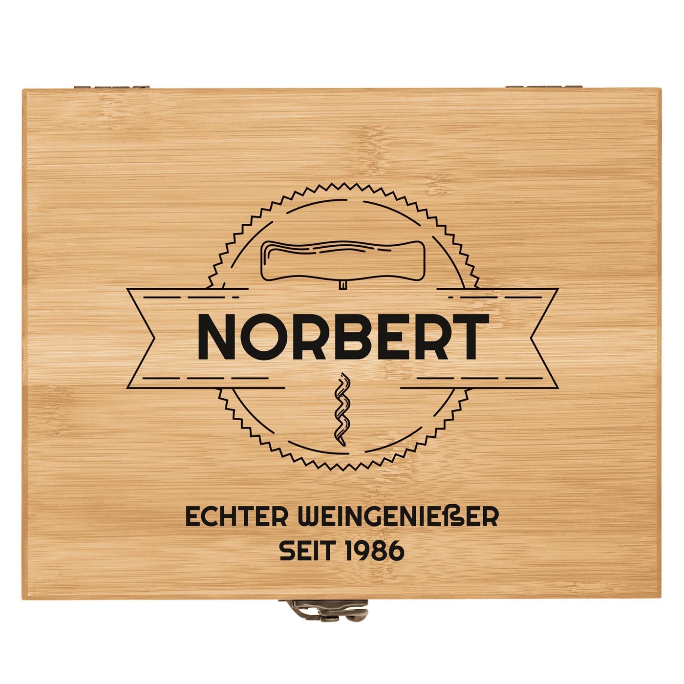 8er Weinzubehör-Set mit Schublade und Aufdruck für einen Weingenießer