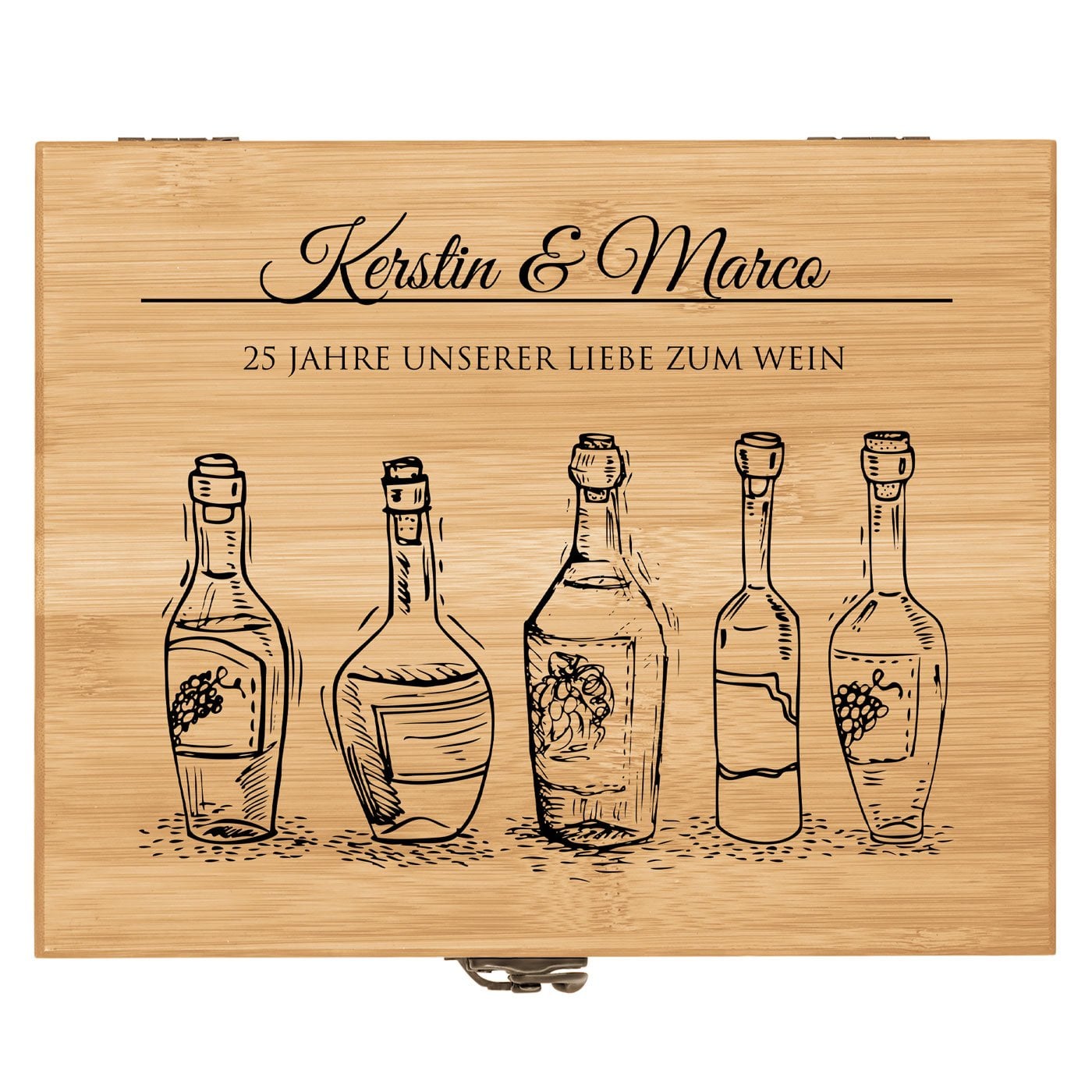 8er Weinzubehör-Set mit Schublade und Aufdruck für ein Paar zum 25. Jahrestag