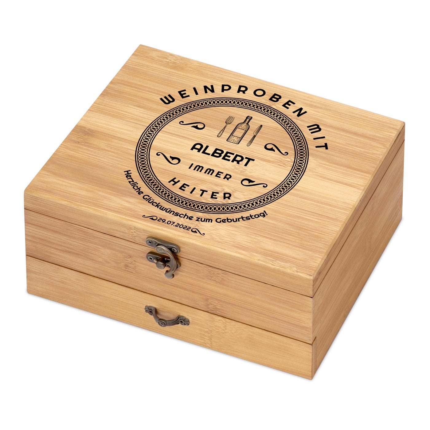 8er Weinzubehör-Set mit Schublade und Aufdruck für ihn zum Geburtstag