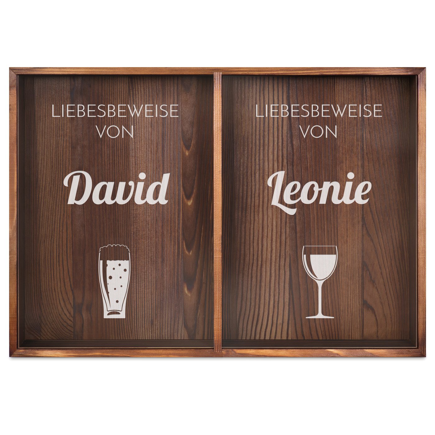 Kron- und Weinkorkensammler aus Holz mit Gravur für ein Paar zur Hochzeit, zum Jubiläum, zur Einweihungsparty