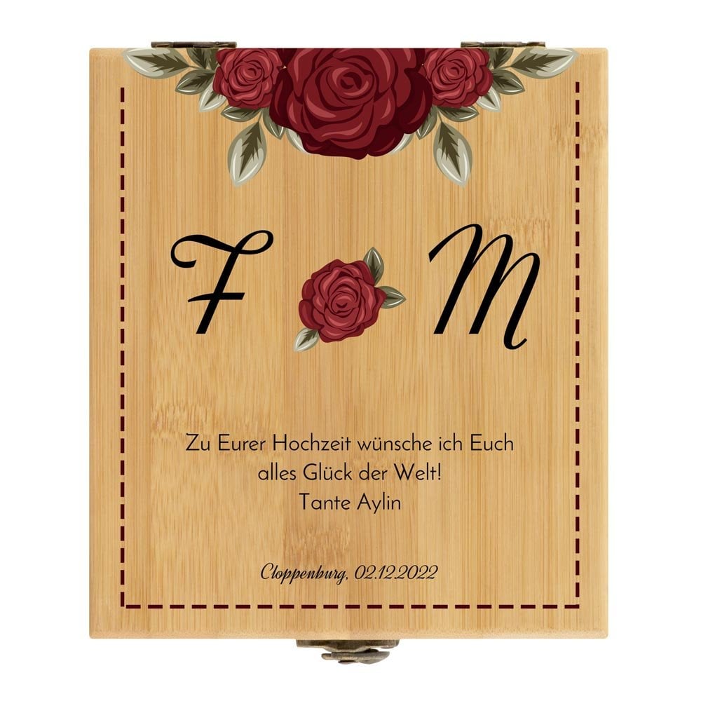 4er Weinzubehör-Set mit Aufdruck für ein Paar zur Eheschließung Rosen