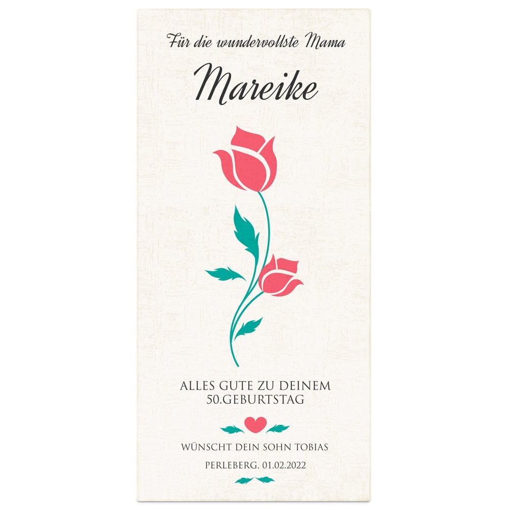 Ewige Rose aus Glas und Metall in Gechenkschatulle mit Aufdruck für Ihre Mutter zum 50. Geburtstag