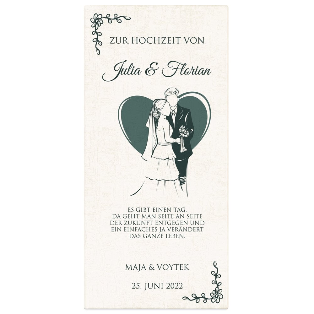 Ewige Rose aus Glas und Metall in Gechenkschatulle mit Aufdruck für ein Brautpaar zur Hochzeit