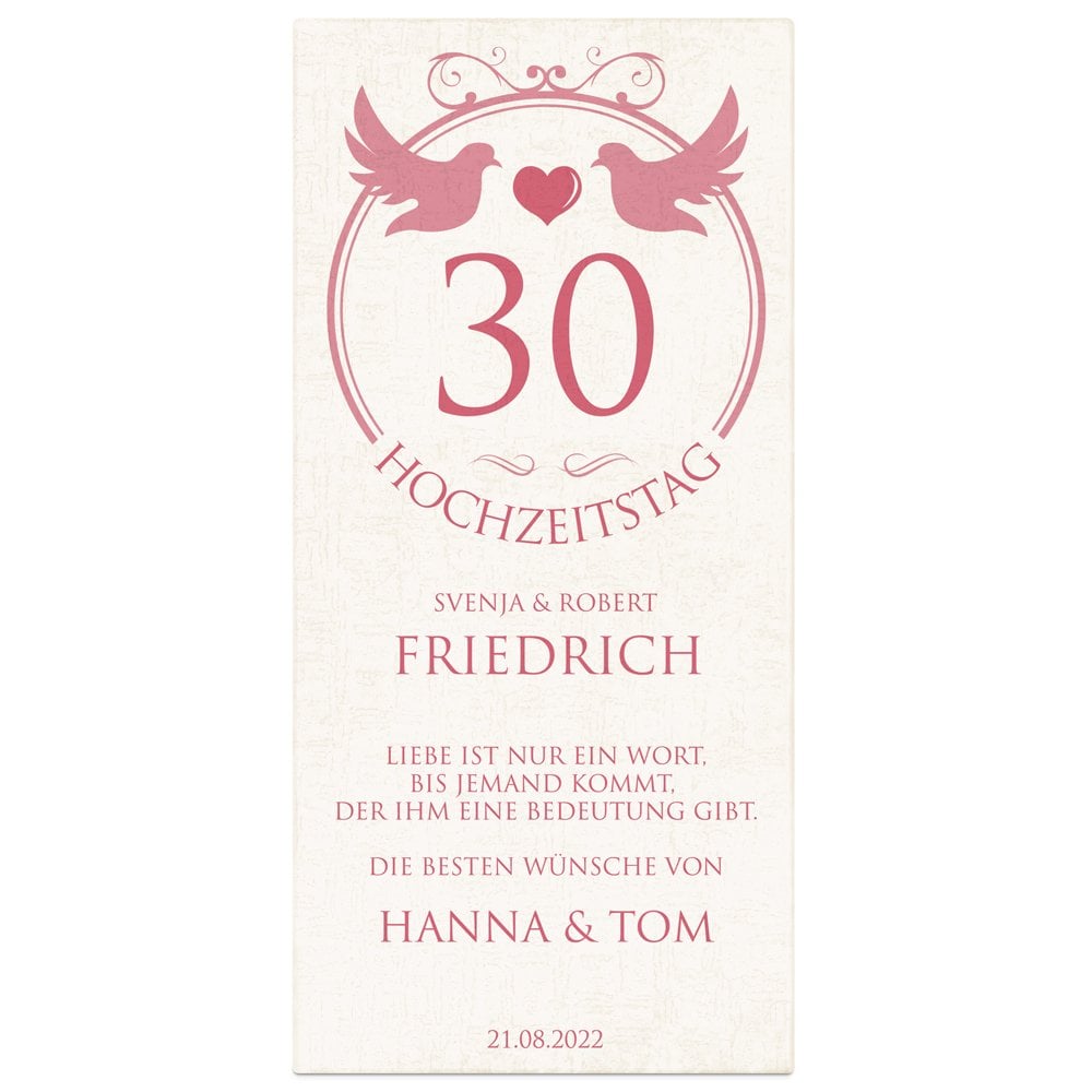 Ewige Rose aus Glas und Metall in Gechenkschatulle mit Aufdruck für Ihre Eltern zum 30. Hochzeitstag
