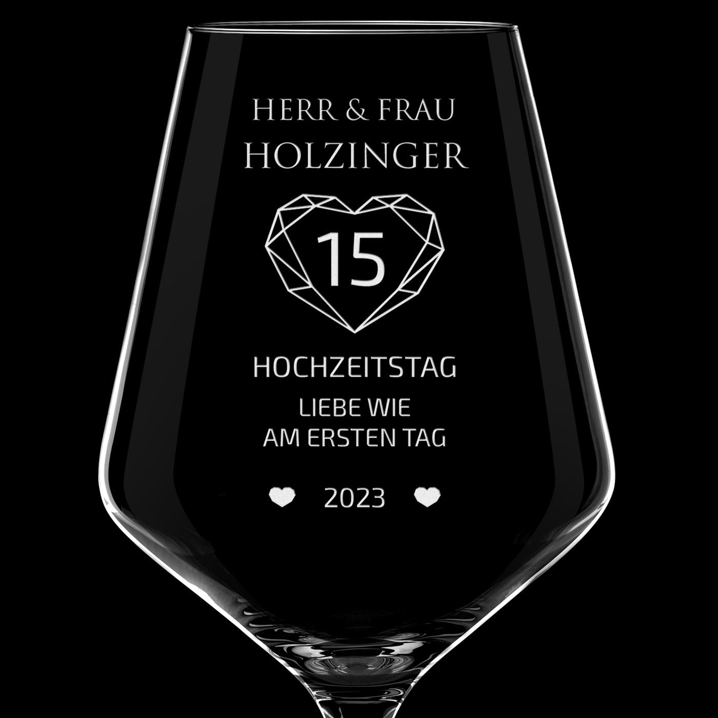 6er Avant-garde Weingläser Set mit Gravur für ein Paar zum 15. Hochzeitstag