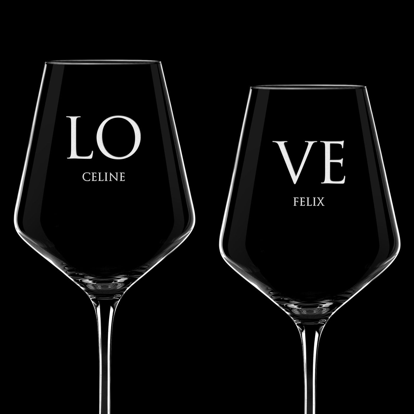 2er Avant-Garde Weingläser Set mit Gravur für ein Paar LOVE