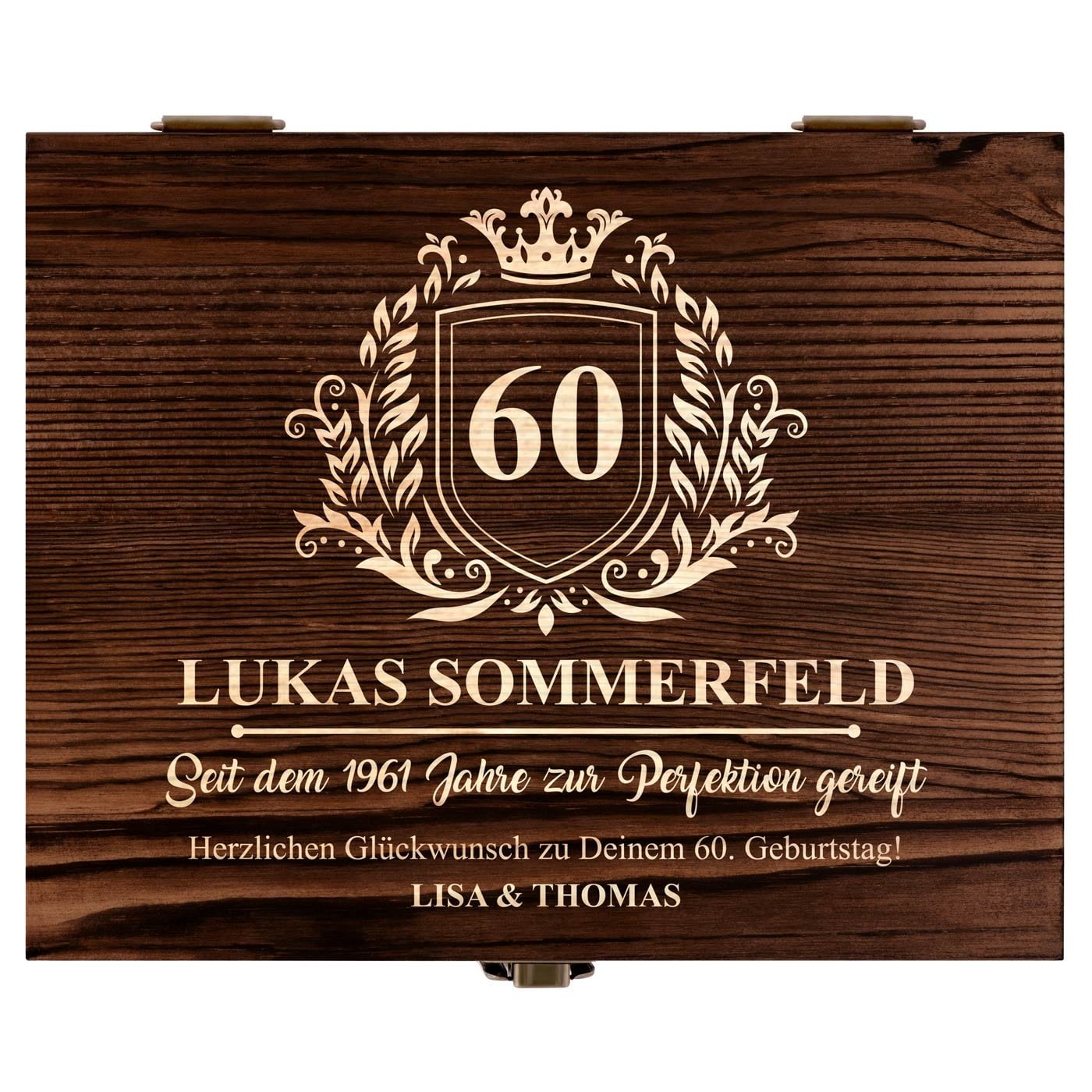 Whisky Steine Set in Holzbox mit 2 Gläsern und Gravur für ihn zum 60. Geburtstag