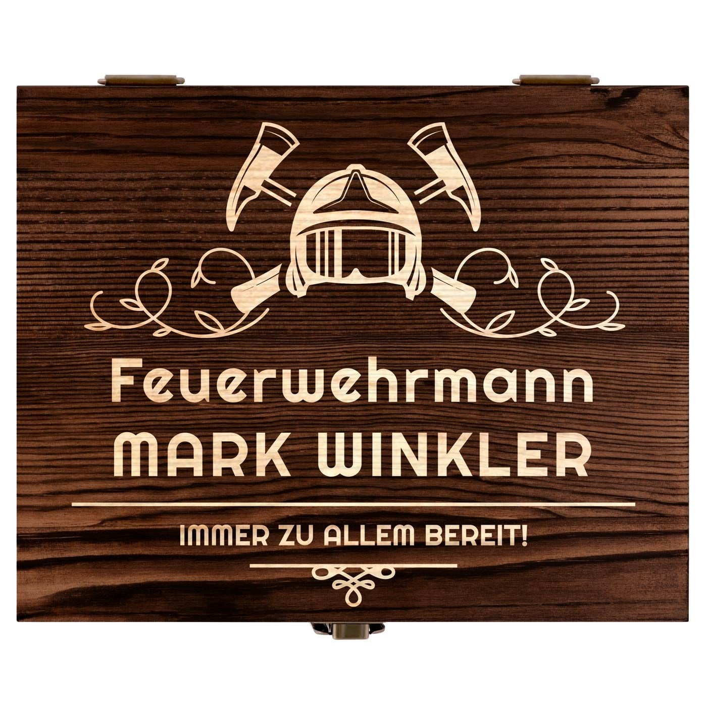 Whisky Steine Set in Holzbox mit 2 Gläsern und Gravur für einen Feuerwehrmann