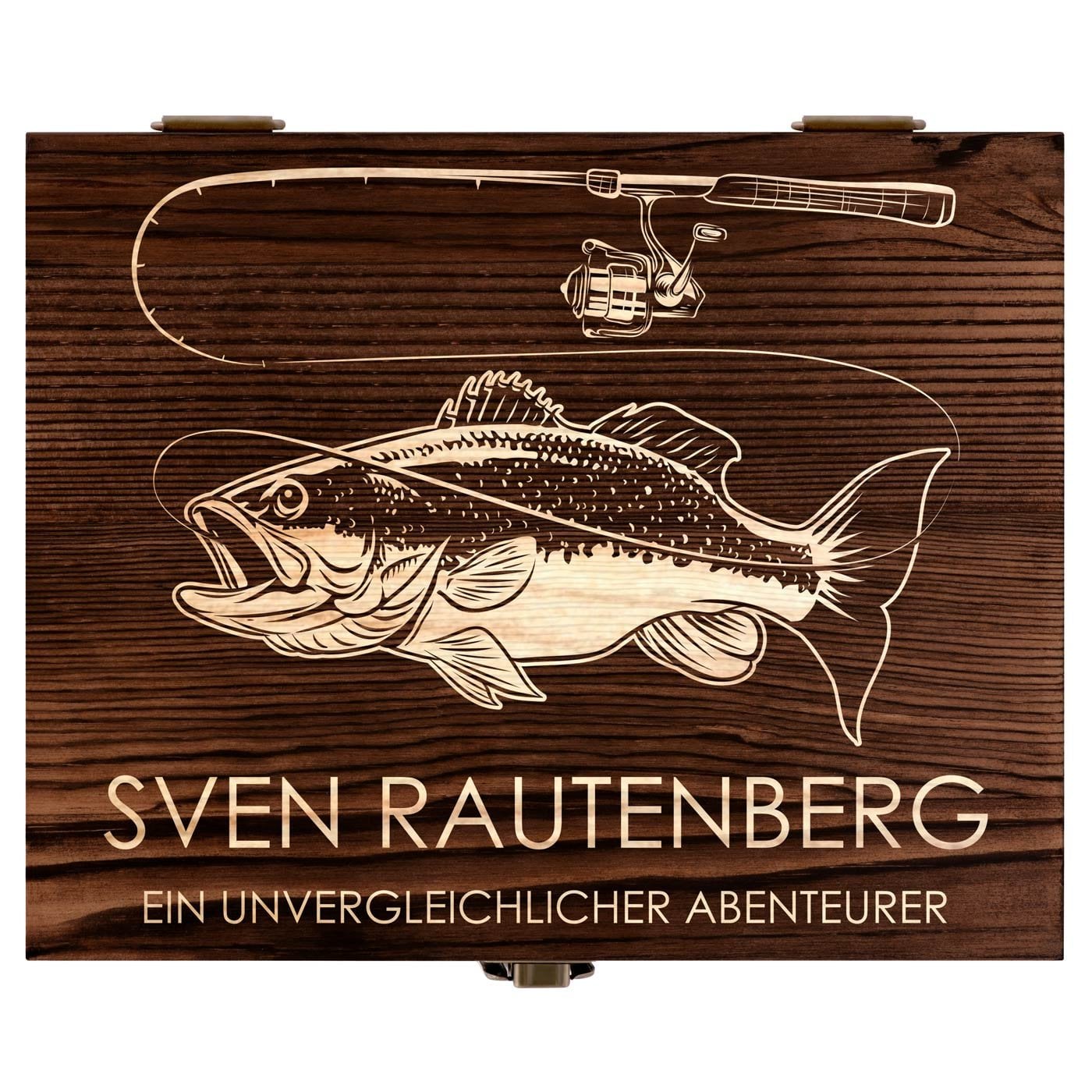 Whisky Steine Set in Holzbox mit 2 Gläsern und Gravur für einen Angler, Reisende