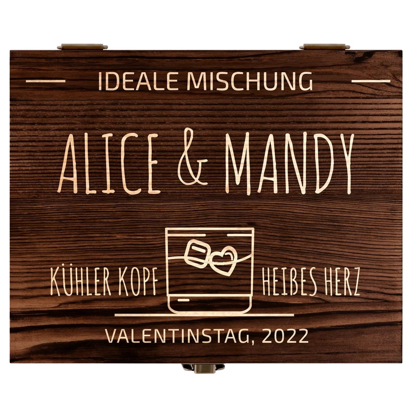 Whisky Steine Set in Holzbox mit 2 Gläsern und Gravur für ein Paar zum Valentinstag