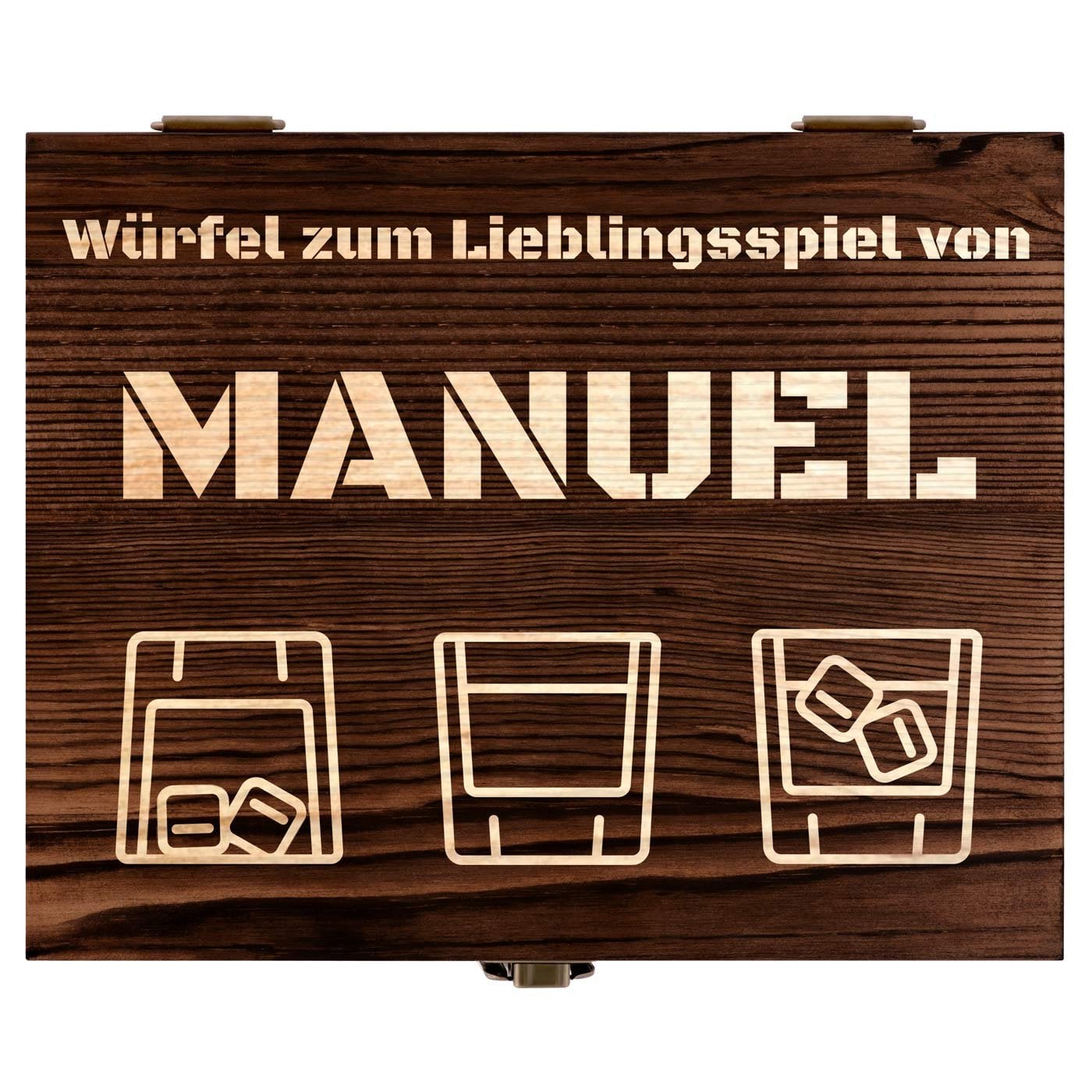 Whisky Steine Set in Holzbox mit 2 Gläsern und Gravur für einen Spieler